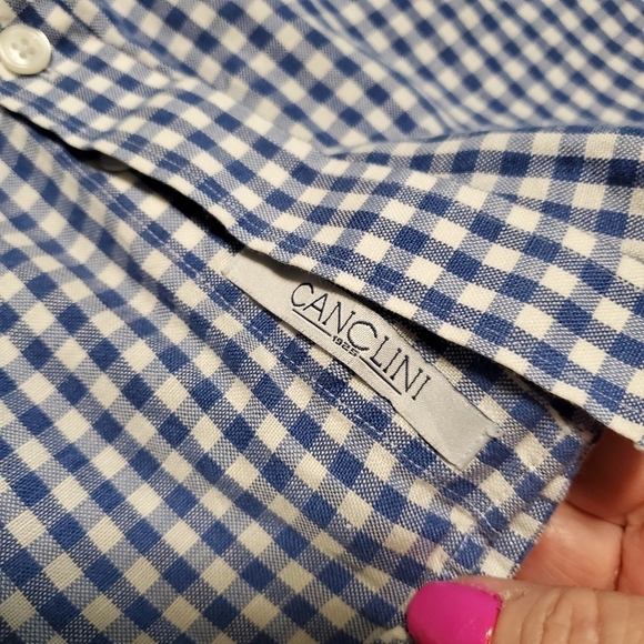 Breuer Blue and White Check Button Front Shirt SS size 173/4-45, Casual - Picture 8 of 8